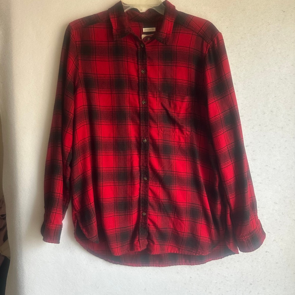 American Eagle Red Black Plaid Flannel Shirt Boyfriend Fit Large Soft Top